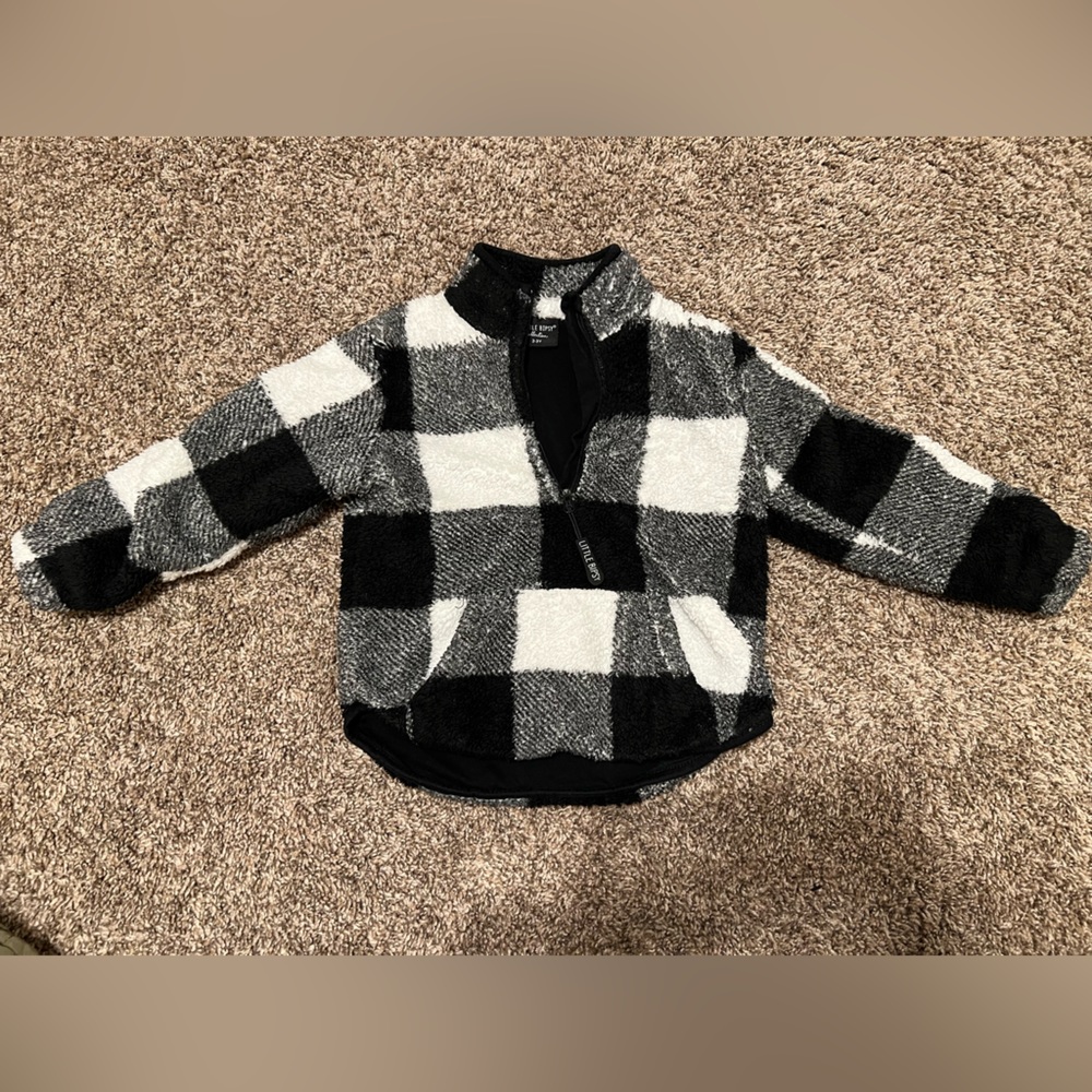 Little Bipsy black and white 3 quarter plaid zip.